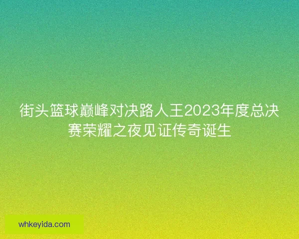 街头篮球巅峰对决路人王2023年度总决赛荣耀之夜见证传奇诞生 街头篮球巅峰对决路人王2023年度总决赛荣耀之夜见证传奇诞生