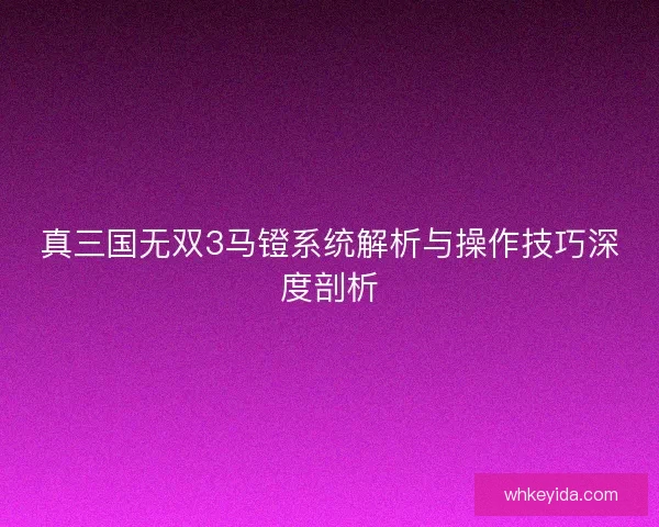 真三国无双3马镫系统解析与操作技巧深度剖析