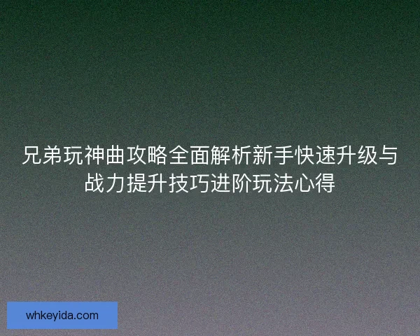 兄弟玩神曲攻略全面解析新手快速升级与战力提升技巧进阶玩法心得